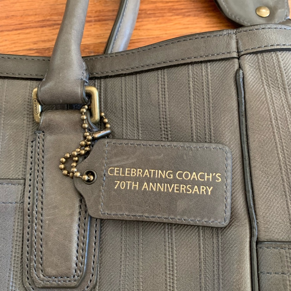 Coach Olive Green Leather Tote with Black Strap and Brass Hardware - Picture 10 of 14